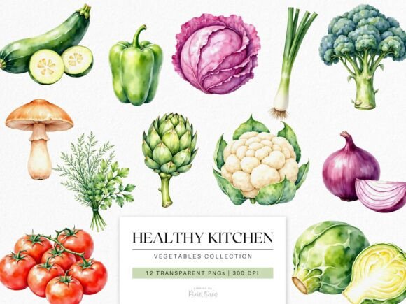 Download Watercolor Vegetables Healthy Kitchen - Vegetable Collection