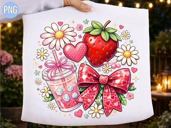 Download Cute Strawberry Iced Drink Pink Bow PNG - Drink Collection