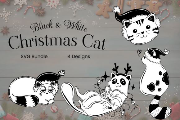 Download Black and White Christmas Cat Bundle - Cat bundle Collection