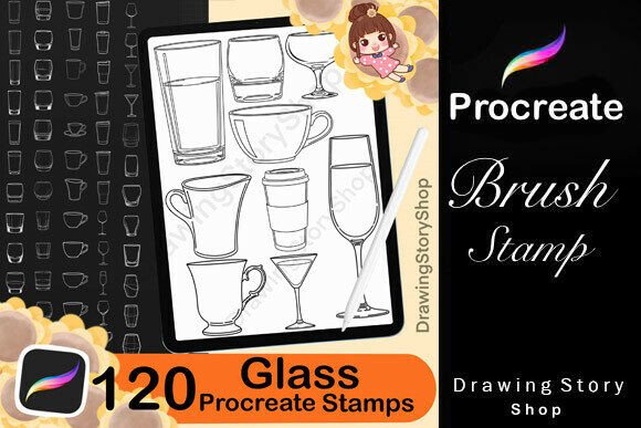 Download 120 Procreate Drink Glass Stamp Set - Drink Collection