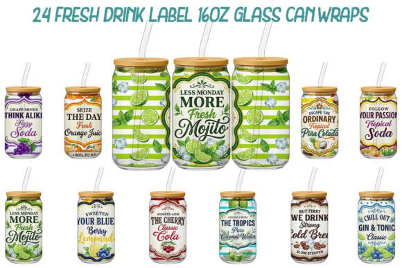 Download Fresh Drink Label 16oz Glass Can Wrap - Drink Collection