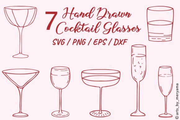 Download Hand Drawn Cocktail Drink Glass Set SVG - Drink Collection