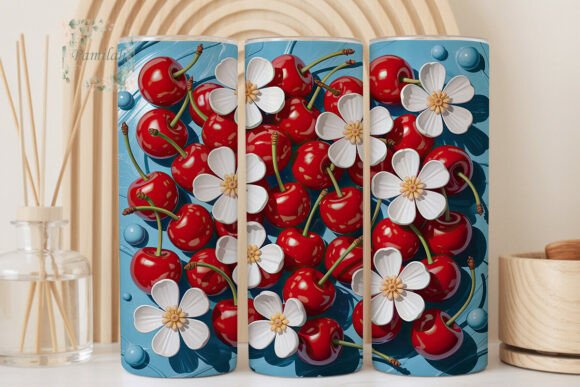 Download Sweet Cherries Flowers 20oz Tumbler Wrap - Premium Bundle