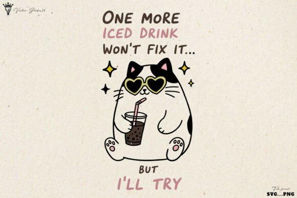 Download Summer Cat One More Iced Drink SVG PNG - Drink Collection