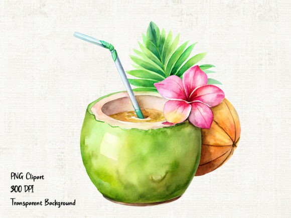 Download Watercolor Coconut Drink PNG Clipart - Drink Collection