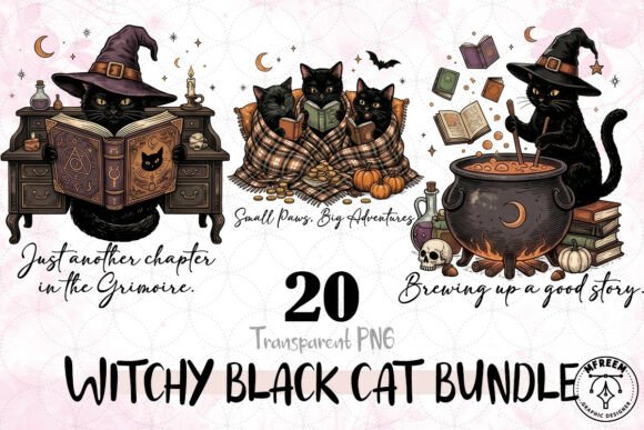 Download Witchy Black Cat Bundle PNG - Cat bundle Collection