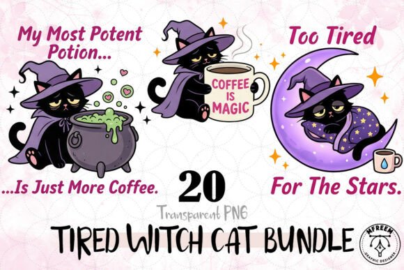 Download Cute Tired Witch Cat Bundle PNG - Cat bundle Collection